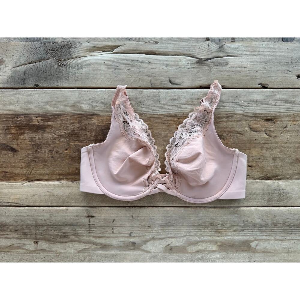 SOMA Hush Beige 34D Essentials Unlined Plunge With Lace Trim Underwire Bra